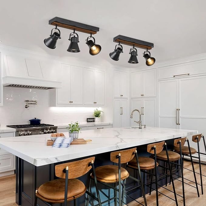 SEEBLEN 3-Light Kitchen Light Fixtures, Adjustable Ceiling/Wall Mount Spotlight, Industrial Black Track Lighting for Living Room, Dining Room, Hallway, Bathroom