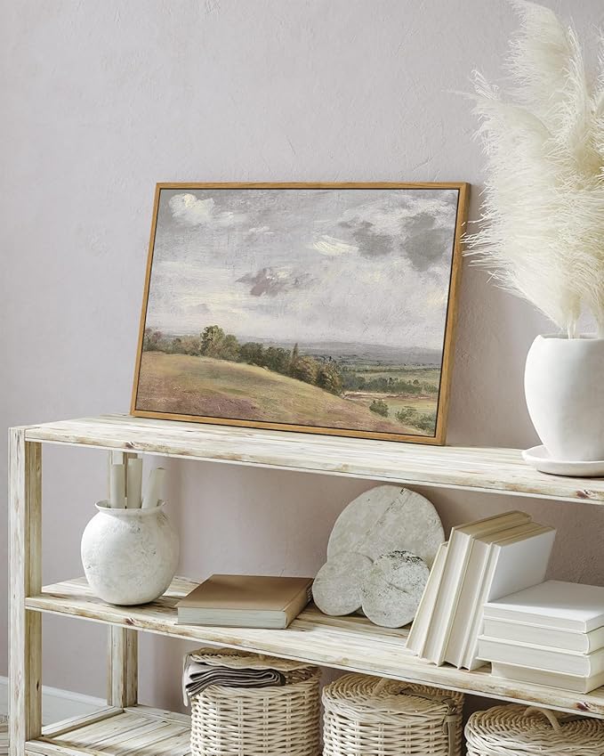 InSimSea Framed Canvas Wall Art Vintage Decor, Large Farmhouse Nature Scenery Clouds Valley Grassland Pictures Prints, Classical Retro Paintings Home Decor for Living Room Bedroom Office, 16"x24"