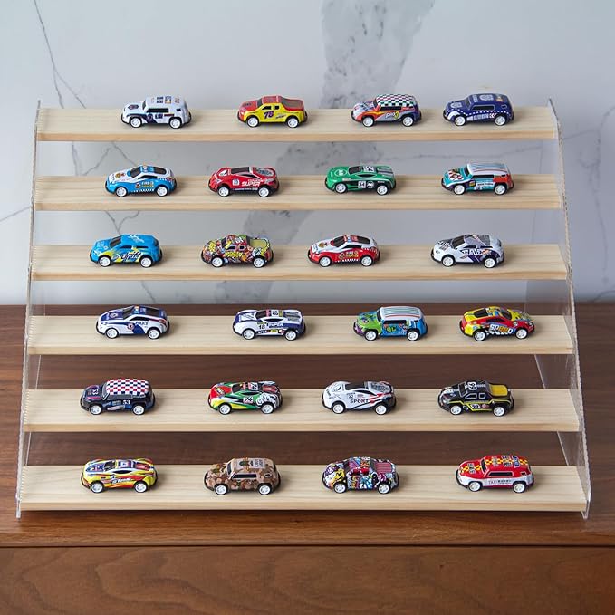 nianfeng Tiered Spice Rack, 6-Tier Spice Pantry Kitchen Cabinet Organizer, 19.9-Inch, Natural Wood Acrylic Stair Riser Stand, Countertop Seasoning Shelf