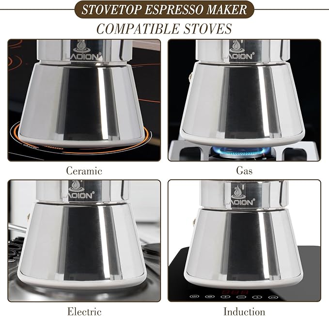Stovetop Espresso Maker, 9Cup 360ml Moka Pot, Crystal Glass-top & Stainless Steel Coffee Maker Mocha Pot, Greca De Cafe, Cuban and Italian Coffee Maker for Cafetera Cubana