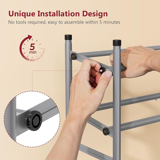 Tajsoon Expandable Shoe Rack for Closet 3 Tier, 28“-41“Adjustable & Stackable Shoe Shelf Storage, Metal Shoe Rack Organizer for Front Door Entrance, Closet, Garage, Entryway, Grey