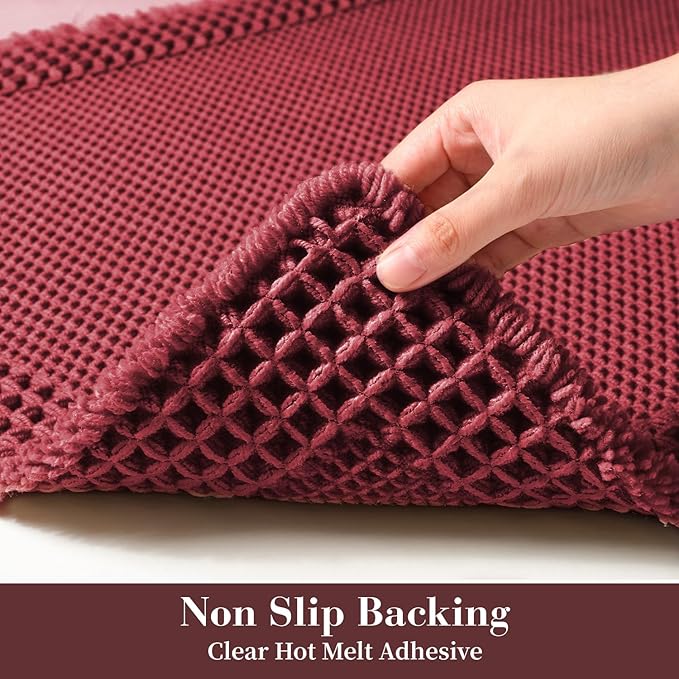 RESARE Waffle Bath Mat for Bathroom, Super Absorbent Bathroom Rugs Non Slip Machine Washable, Ultra Soft Quick Dry Boho Bath Rugs with Tassels for Floor, Upgraded Bordered Design, 18"x30" Red