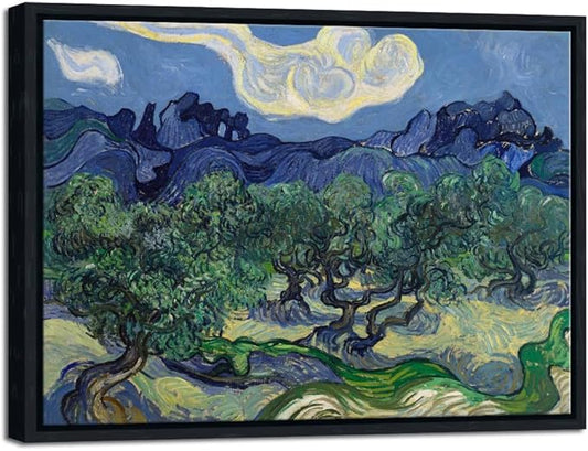 Wieco Art Framed Canvas Wall Art Olive Trees by Van Gogh Oil Paintings Reproduction Artwork Abstract Canvas Prints Wall Art Landscape Pictures for Kitchen Home Office Decorations
