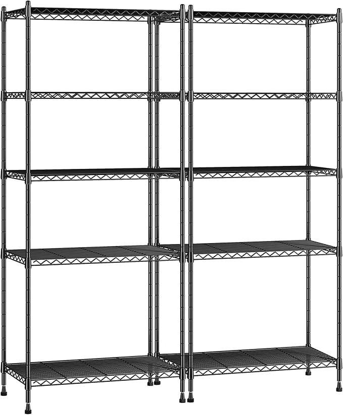 Storage Shelves Adjustable Metal Shelving Unit 5 Tier Wire Shelving,1010LBS Pantry Shelves Sturdy Steel Wire Shelf for Laundry Bathroom Kitchen Pantry, 13.6" D x 21.5" W x 59.4" H, 2PCS