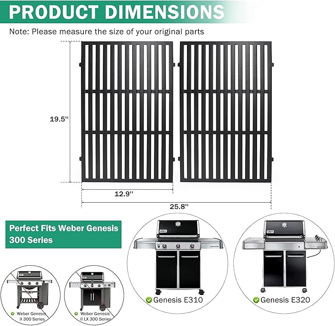 Criditpid Grill Replacement Parts for Weber Genesis 300 Series, 7620 Flavorizer Bars, 7622 Heat Deflector, 7528 Grates & 65054 Warming Rack Kit for Weber 310 S310 E320 E330 S330 EP310 Grill