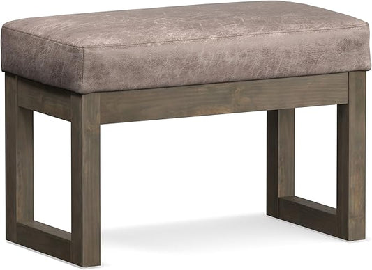 SIMPLIHOME Milltown 27 inch Wide Contemporary Rectangle Footstool Ottoman Bench in Distressed Grey Taupe Vegan Faux Leather, Assembled, For the Living Room and Bedroom
