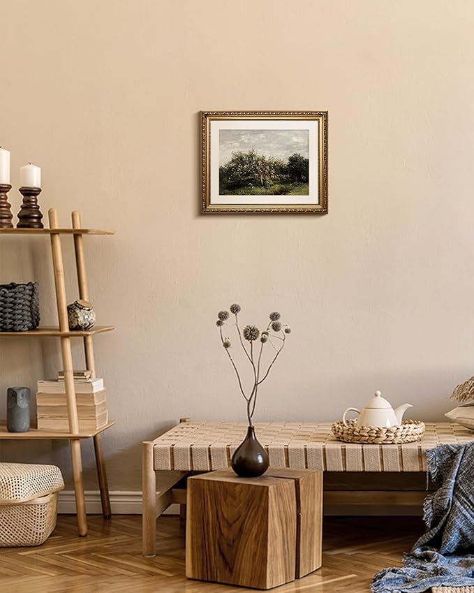 VIYYIEA Gold Framed Wall Art Canvas Print Home Decor Fruit trees Vintage Oil Painting Prints Modern Blossom Apple Tree Pictures Botanical Landscape Farmhouse Wall Decor for Bedroom Bathroom 13x16in