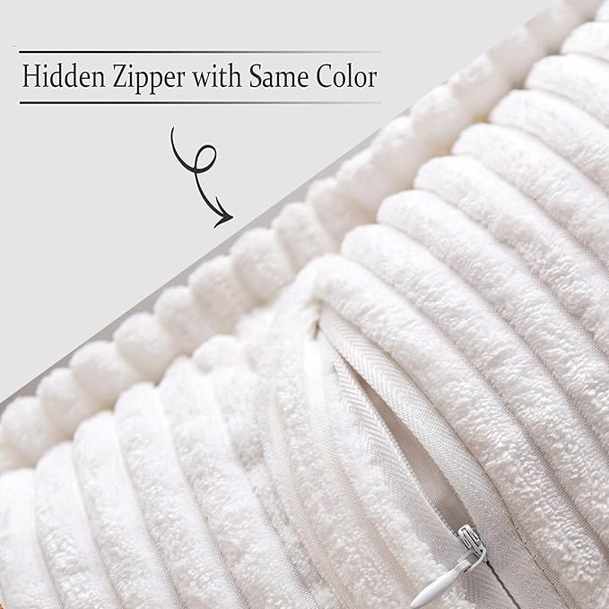 MIULEE Decorative Throw Pillow Covers for Couch Bed Livingroom 20x20 Inch Set of 2 White Boho Accent Throw Pllows Broadside Striped Patchwork Soft Corduroy Pillowcases