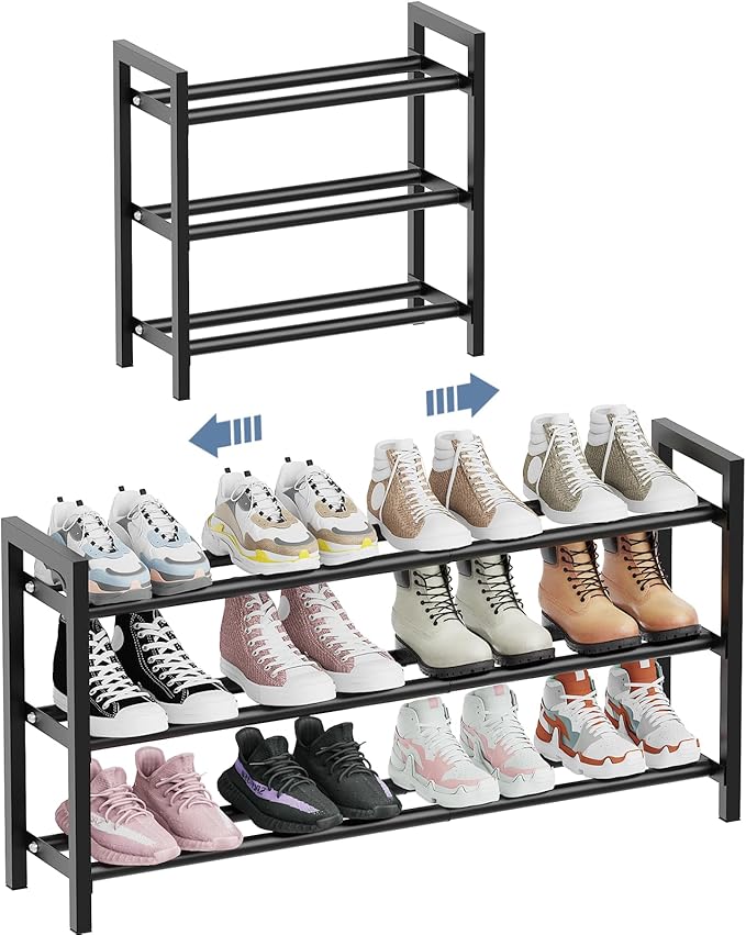 Mavivegue Expandable Shoe Rack for Closet, 3-Tier Shoe Organizer, Adjustable Shoe Rack for Front Door Entrance, Entryway