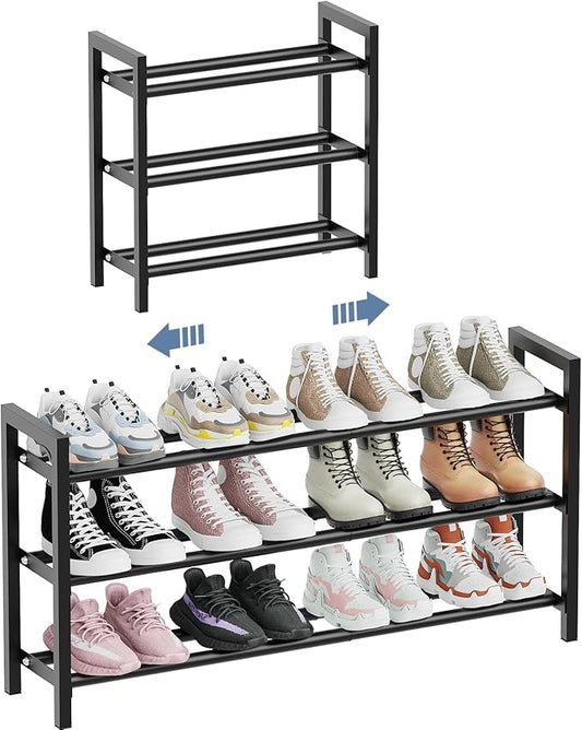 Mavivegue Expandable Shoe Rack for Closet, 3-Tier Shoe Organizer, Adjustable Shoe Rack for Front Door Entrance, Entryway