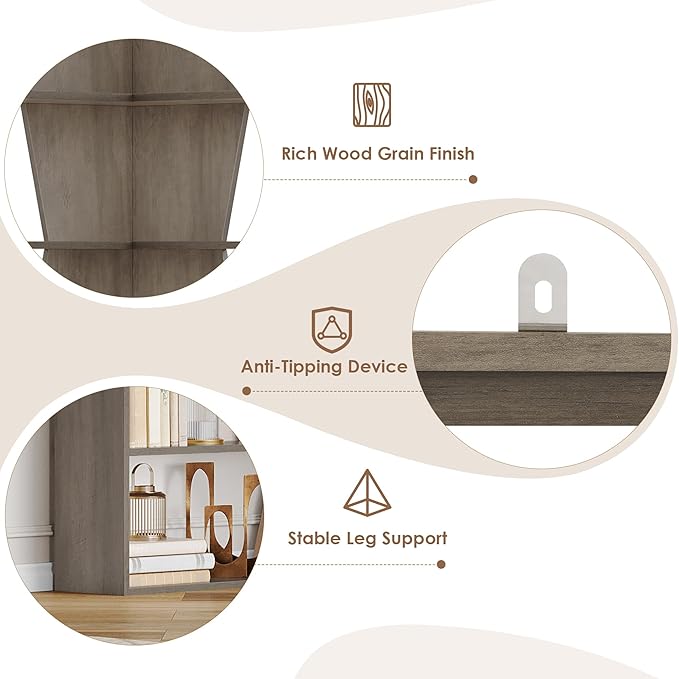 75" Corner Bookshelf, 6-Tier Modern Bookshelf and Bookcase, Tall Bookcase Open Display Storage, L Shaped Corner Shelf for Library, Living Room, Home Office, Gray