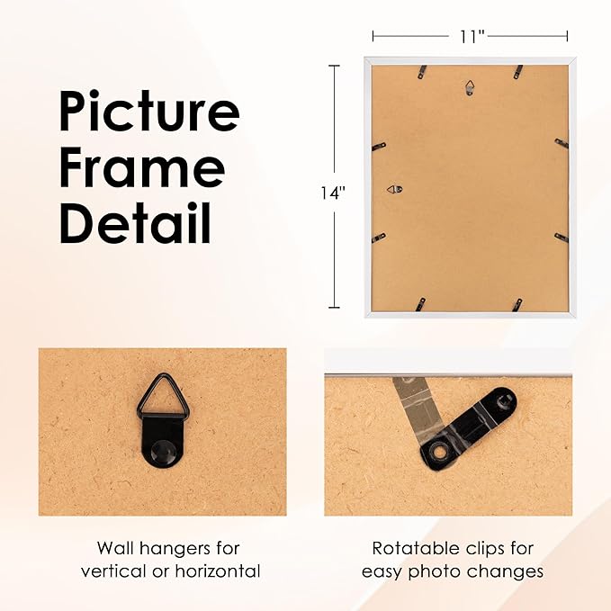 FIXSMITH 11x14 Picture Frame Set of 6, White Photo Frames Bulk with HD Plexiglass, Display Pictures 8x10 with Mat or 11x14 Without Mat, Multi Picture Frames Collage for Wall Decor