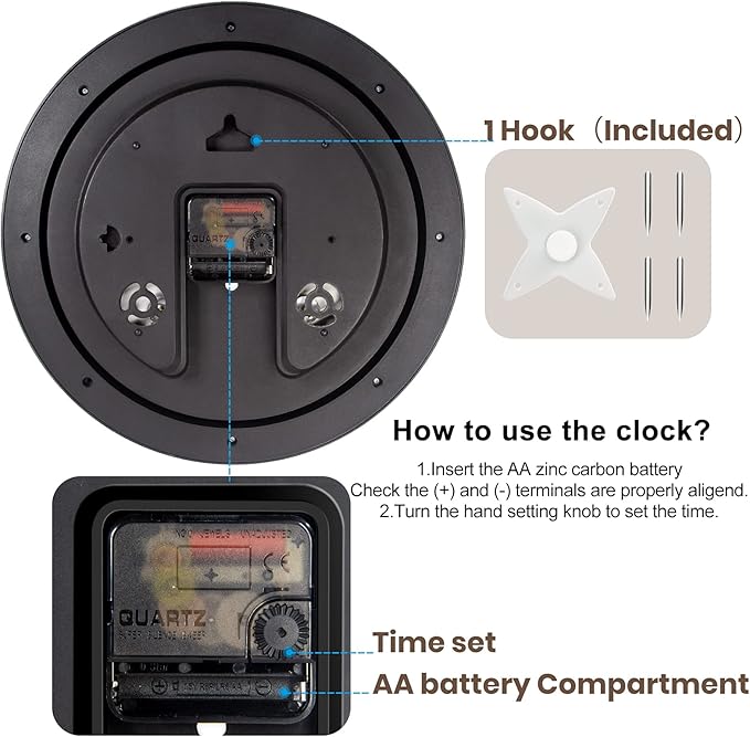 Geevon 12" Vintage Wall Clock Non Ticking with Hygrometer and Thermometer Combo,Battery Operated Quartz Decorative Wall Clocks for Home,Living Room,Office,Classroom,Kitchen,Bedroom Decor