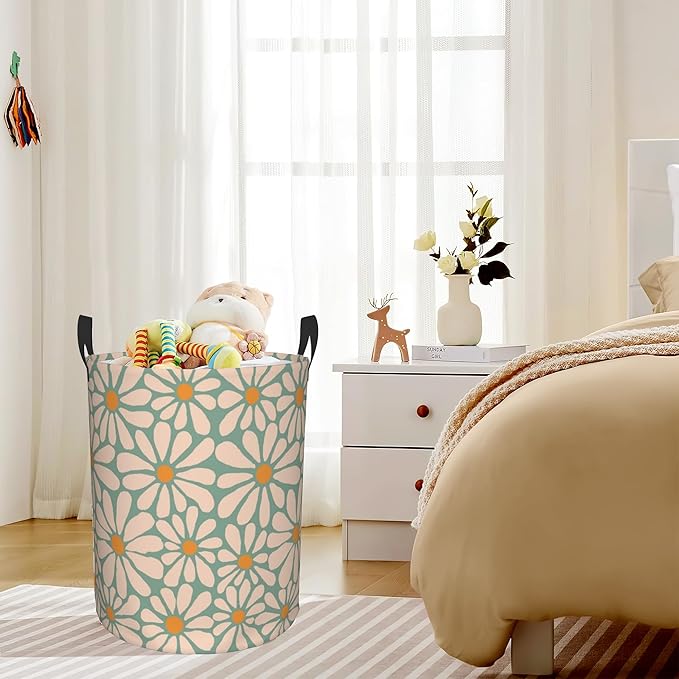 Abstract Daisy Flower Retro Groovy Flowers Laundry Basket,Waterproof Laundry Hamper,Collapsible Organizer Basket for Storage Bin Toy Bins, Dirty Clothes Laundry Basket for Living Room/Bathroom