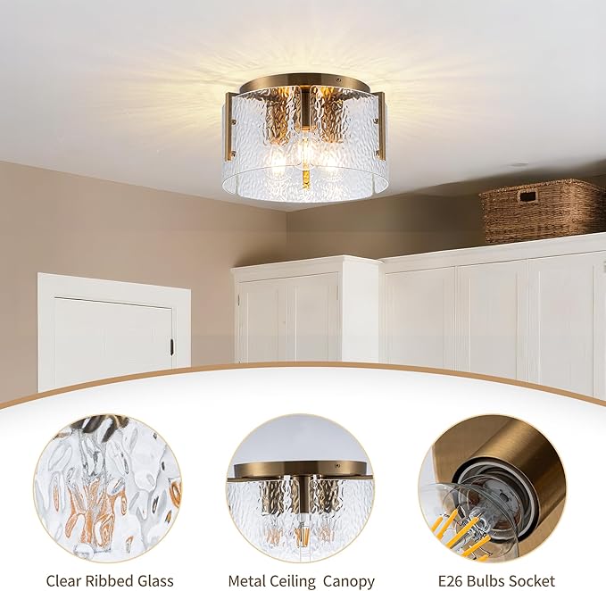 MAYNA Modern Gold Ceiling Light Fixture, 3-Light Hallway Light Fixtures Ceiling Mount, Dimmable Foyer Kitchen Lighting Fixtures for Bedroom Bathroom Dining Room Laundry Room Entryway