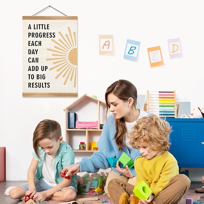 ZTGDA Positive Affirmations Wall Decor– Mental Health Wall Art with Wood Frame,Motivational Hanging Poster for Therapy Room, Counseling Office or Classroom Decor 12x16inch (Progress)