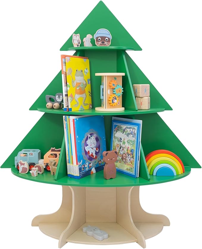 WOOD CITY Kids Bookshelf and Toy Storage Organizer, 2 in 1 Solid Wooden Children Tree Bookcase and Toy Shelf Toddler Storage Display Bookshelf for Kids Room Playroom Bedroom Study Easy Assembly