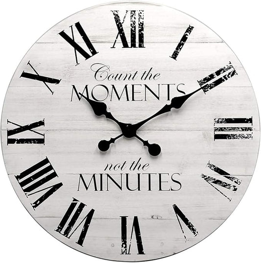 24 Inch Inspritional Silent Quartz Clock,White Distressed Shiplap Farmhouse Wooden Wall Clocks for Indoor Decor