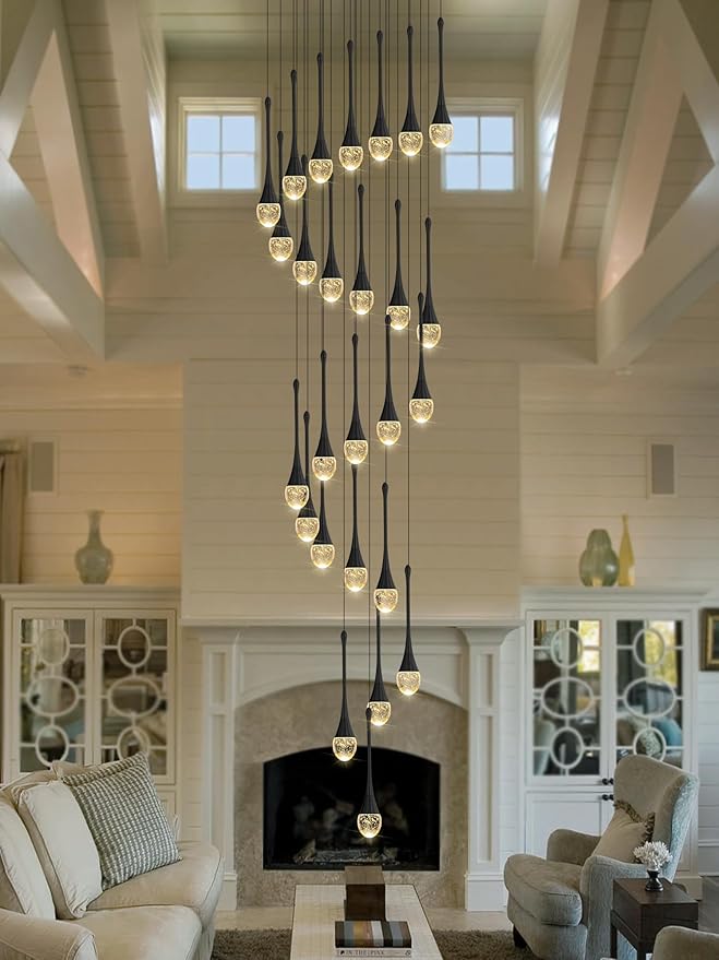 H138''Modern Crystal Chandelier for High Ceiling,Large Spiral Crystal Chandeliers,Luxury Raindrop Foyer Chandeliers,Hanging Pendants Lighting for Entryway, Staircase,Hallways,Living Room