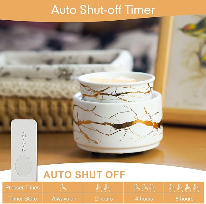 PALANCHY Candle Warmer Lamp with Timer, Ceramic Wax Warmer for Scented Wax, Gold Marble Oil Burner for Scented Oil, Wax Melt Warmer Electric, Candle Melter with Timer and Auto Shut Off, Candle Melter
