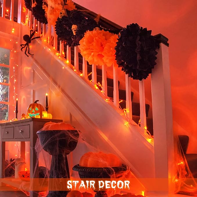 JMEXSUSS 500 LED Halloween Lights Outdoor, 163FT 8 Modes Orange Halloween Light Indoor Clear Wire, Outdoor Waterproof Thanksgiving Lights Plug in for Fall Room Porch Christmas