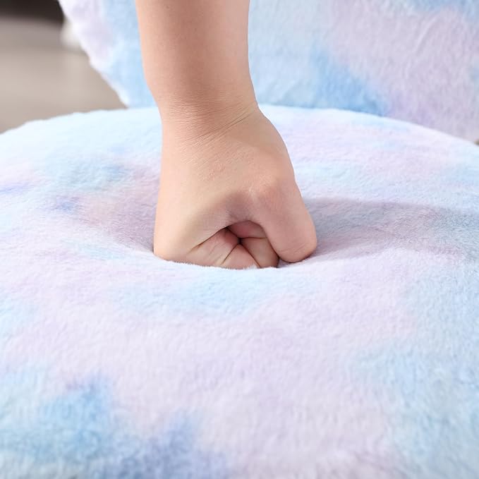 Cute Fuzzy Kids Chair for Children Rolling Study Desk Student Chair for Child Furry Computer Task Chair, Adjustable Heart Shaped Reading Desk Chairs for Bedroom Study,Babay Blue