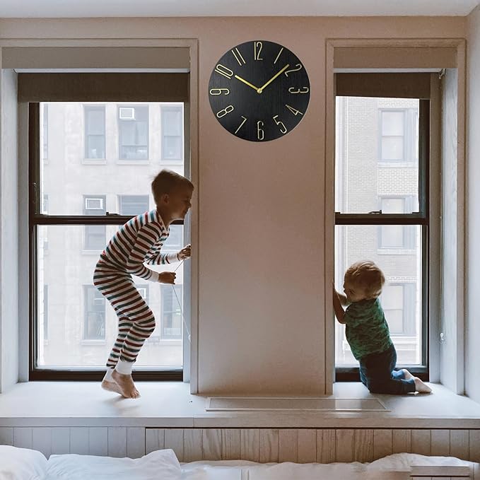 Faupugh 12 inch Wall Clock, Silent Wall Clock, Wall Clocks Battery Operated， Suitable for Home, Office, School, Kitchen, Bedroom, Living Room (Without Second Hand)