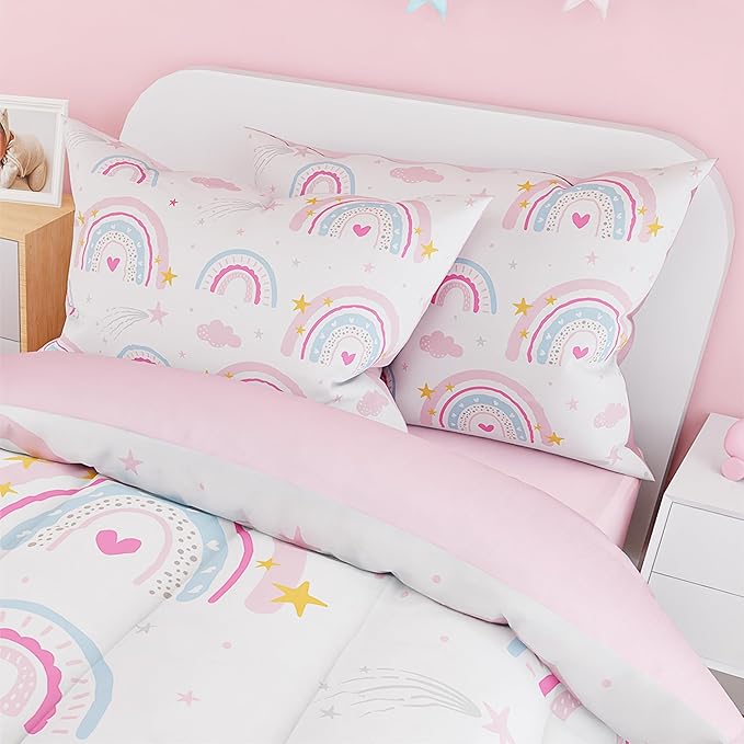 SANDJEST Rainbow Duvet Cover Sets Full Size for Kids Girls, Incude 1 Polyester Comforter Cover 80x90 Inches and 2 Pillowcases 20x26 Inches, Comforter Not Included, Gift for Christmas Birthday