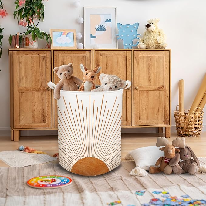 Boho Laundry Basket, Mid Century Modern Boho Terracotta Sun Sunshine Waterproof Collapsible Laundry Hamper Dirty Clothes Storage Toy Bin Organizer for Bathroom Bedroom Nursery Girls Kids Room