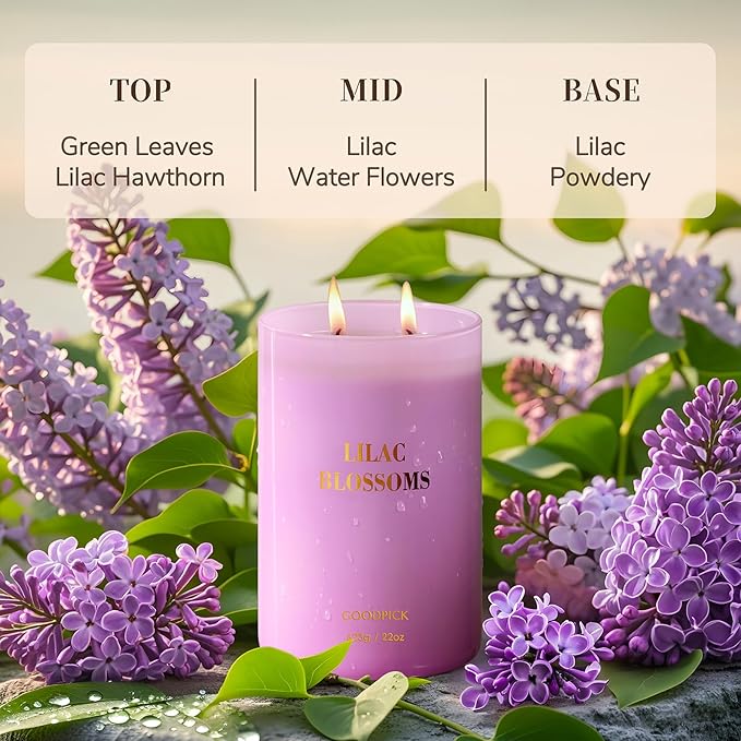 Goodpick Lilac Scented Candle, Mothers Day Soy Wax Candle, 22oz Long Lasting 120H for Home Scented, Gifts for Women