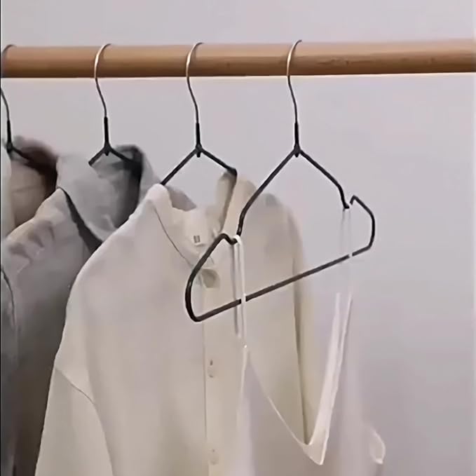 ‌Stainless Steel Heavy Duty Hangers - Non-Slip Rubber Coated, Space Saving Ultra Thin Design for Coats, Pants & Dresses (50 Pack, Black)