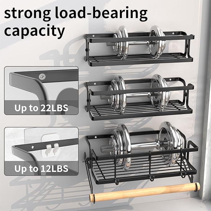 3 Pack Spice Rack Wall Mount | Kitchen Paper Towel Holder + 3 Hooks | Heavy Duty Metal Spice Jar Organizer | Screw/Adhesive (No Drill!) for Cabinet/Countertop/Pantry | S/M/L Sizes Black