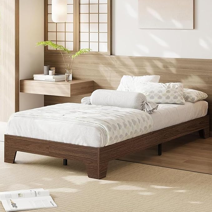 Garvee Wood Platform Bed Frame, Twin Size Bed Frame, Wood Slat Support, No Box Spring Needed, Easy Assembly, Noise-Free Design, Underbed Space for Storage