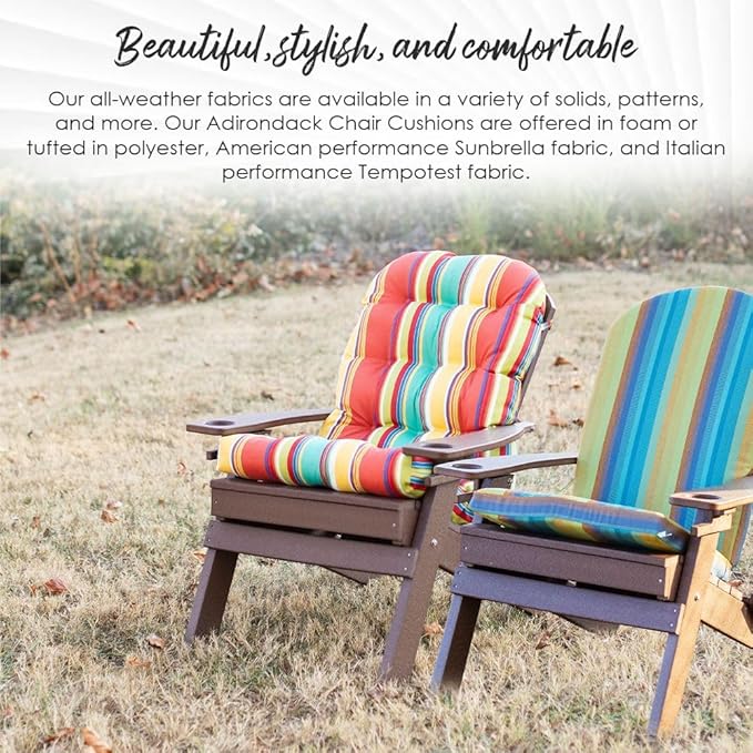 RSH DECOR: Tufted Adirondack Chair Cushion | 42.5” x 21” | All-Weather Spun Fabric | Water and Fade-Resistant | Outdoor Cushion for Patio Furniture | Red & White Stripe