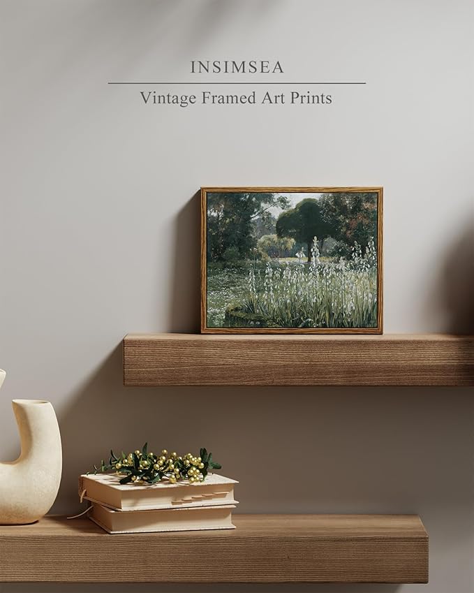 InSimSea Meadow with Flowers Painting Wall Art Prints, Framed, Canvas, Classical Scenery Eclectic Wall Decor For Home Office Living Room Bathroom (8x10in/20x25cm)