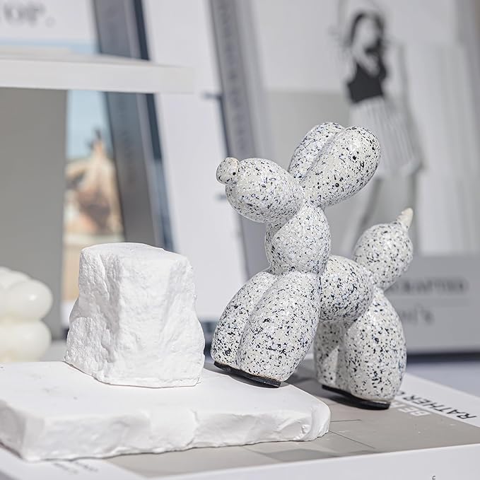 Creative Balloon Dog Statues Small Ceramic Animal Sculpture Modern Home Decor Living Room Desktop Decorations Bedroom Office Cabinet Ornament (White-A)