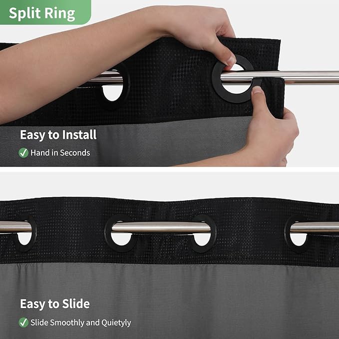 Extra Long No Hook Shower Curtain with Snap-in Fabric Liner Set,Black Waffle Weave Shower Curtains for Bathroom,Hotel Luxury Decor Bathroom Curtain Set,Waterproof & Washable,71Wx86H