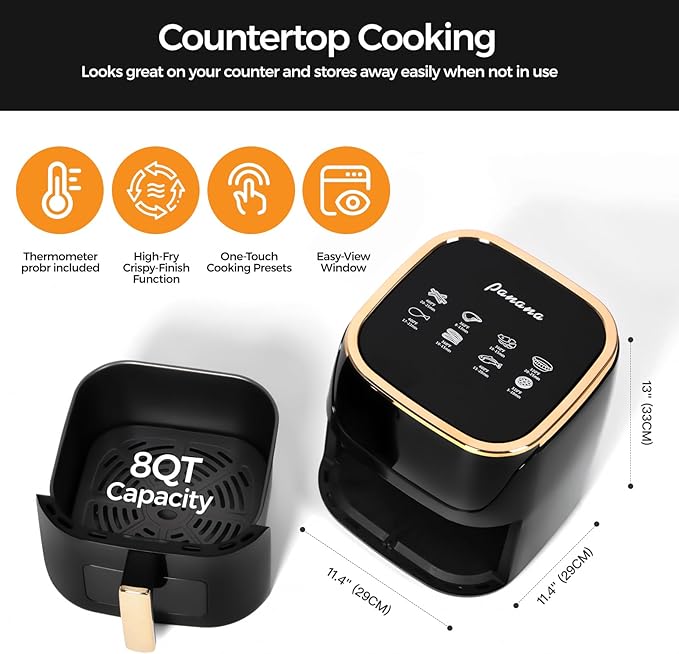 Panana Air Fryer, 8QT Large Capacity Air Fryer, Oilless Healty Cooker Airfryer Oven with 8 Presets, 1500W Air Fryers for Quick Meal, Home Use