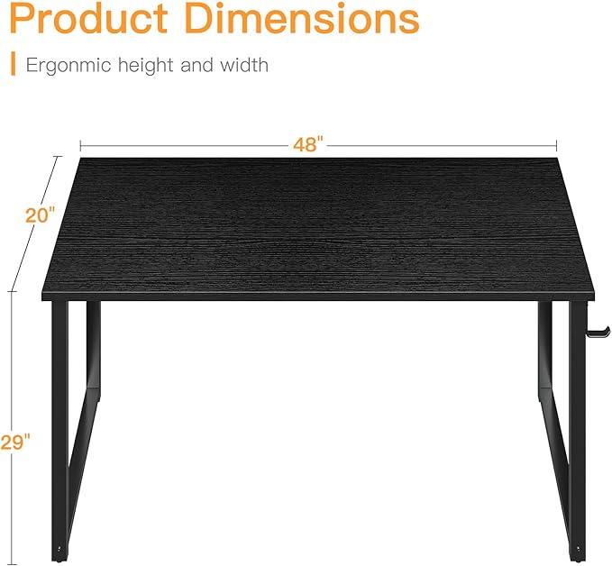 Coleshome 48 Inch Computer Desk, Modern Simple Style Desk for Home Office, Study Student Writing Desk, Black