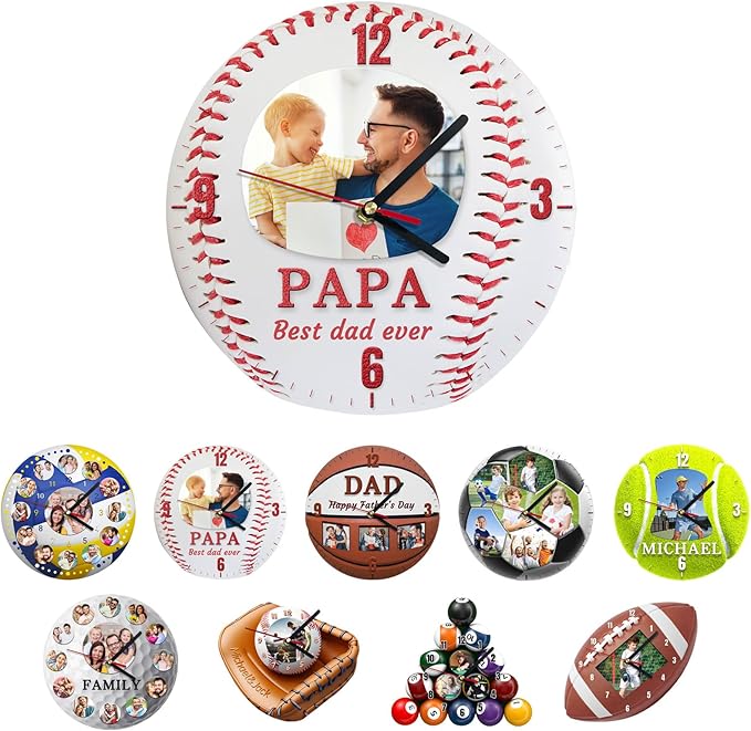 Custom Wall Clock, Personalized Clocks with Picture, Customized Silent Sports Ball Clock for Living Room Kids Bedroom, Creative Birthday Baseball Style 2