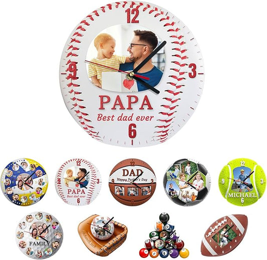 Custom Wall Clock, Personalized Clocks with Picture, Customized Silent Sports Ball Clock for Living Room Kids Bedroom, Creative Birthday Baseball Style2