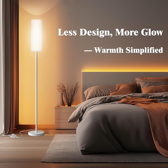 Smart LED Floor Lamp with APP Control & RGB Colors - Dimmable Standing Lamp for Living Room, Bedroom, Gaming - Remote, Timer, 9W Bulb Included, 67" Modern Tall Lamp (White)