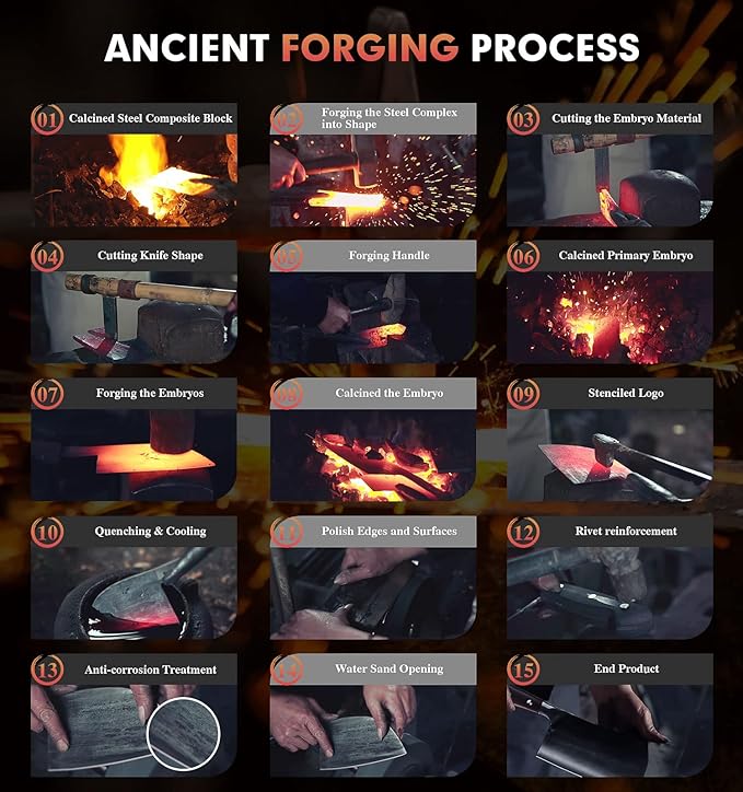 ENOKING Cleaver Knife, 7.5 Inch Hand Forged Meat Cleaver Heavy Duty Bone Chopper German High Carbon Stainless Steel Butcher Knife with Full Tang Handle for Home Kitchen and Restaurant, Ultra Sharp