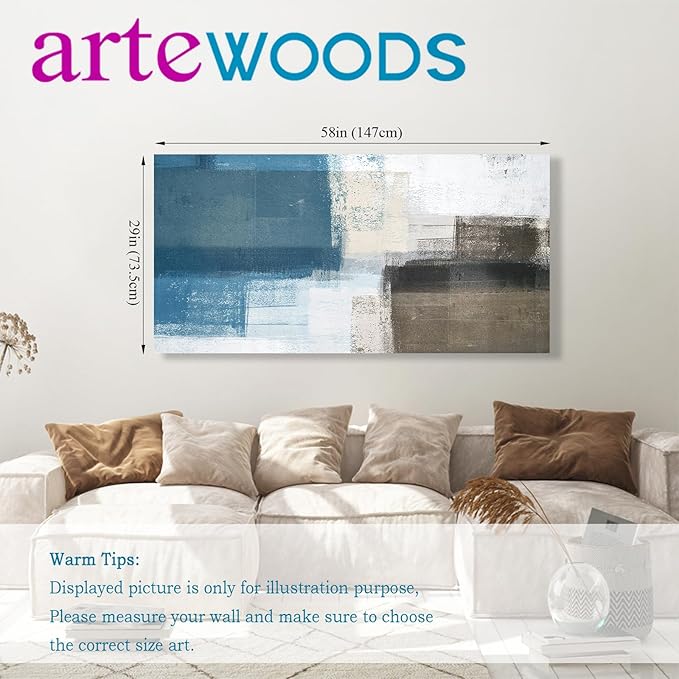 Abstract Canvas Wall Art Blue White Brown Abstract Pictures for Living Room Wall Decor Modern Abstract Painting Artwork Contemporary Abstract Canvas Print for Home Office Wall Decoration 29x58in
