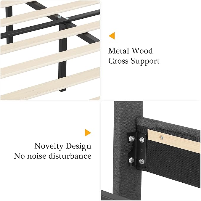 VECELO Twin Upholstered Platform Bed Frame with Adjustable Button Stitched Panel Headboard,Strong Wood Slat Support,Velcro Design,Mattress Foundation/Easy Assembly,Grey