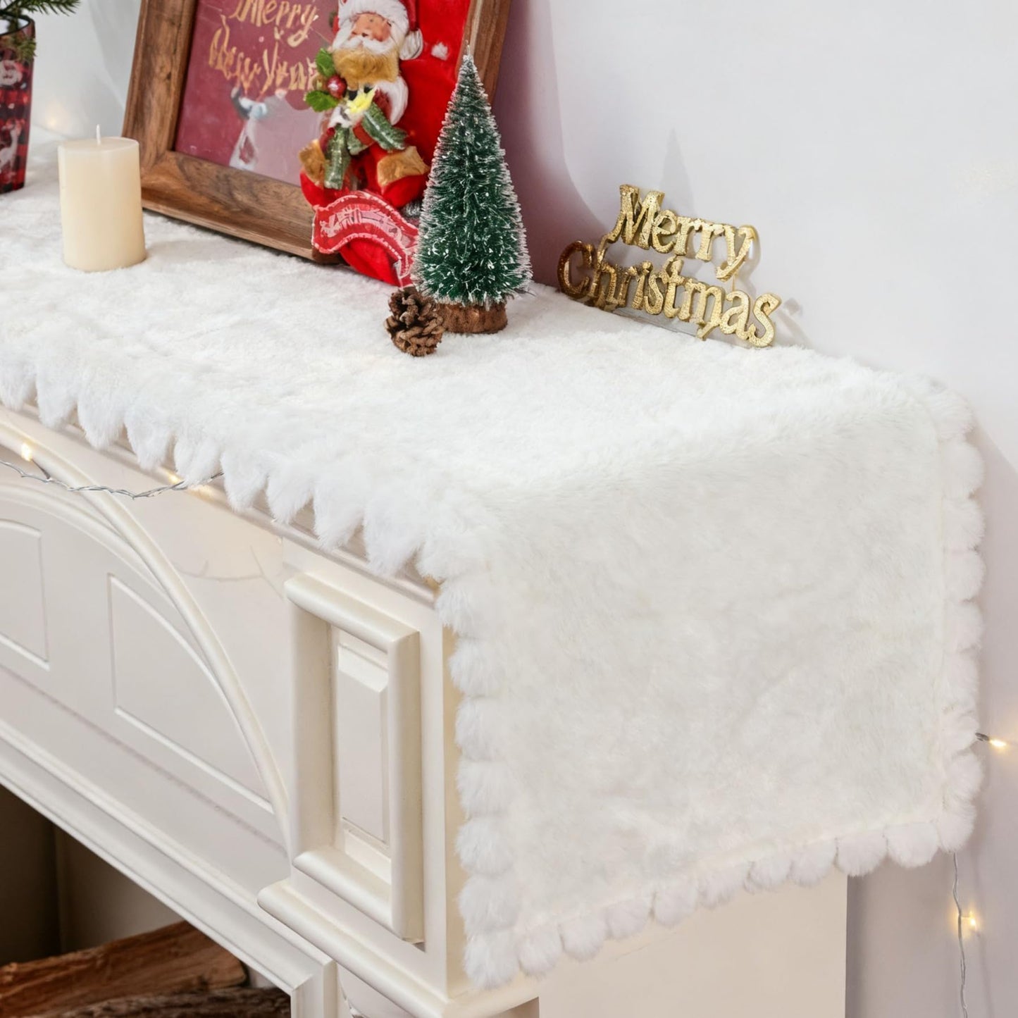 Baccessor White Faux Fur Table Runner, Thanksgiving Christmas Winter Fluffy Table Runner Home Kitchen Dinning Coffee Table Center Dressing Dresser Cover Party Indoor Decor 13x72 Inch