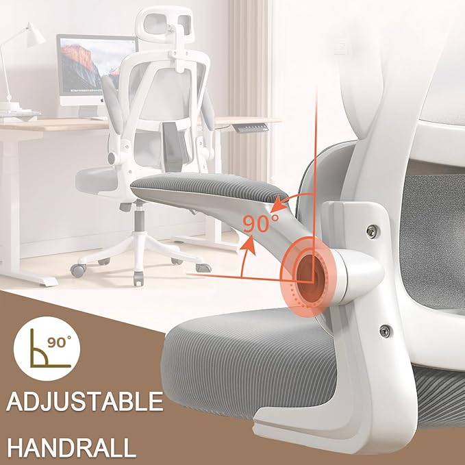 Ergonomic Office Chair Computer Desk Chairs with Flip-up Armrests and Lumbar Support, High Back Mesh Gaming Chairs Rolling Work Swivel Task Chairs with Adjustable Headrest