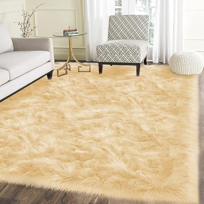 Latepis Yellow Area 5x8 Rugs Fluffy Faux Fur Washable Rug for Living Room Fuzzy Plush Rugs Luxury Home Décor, Rectangle
