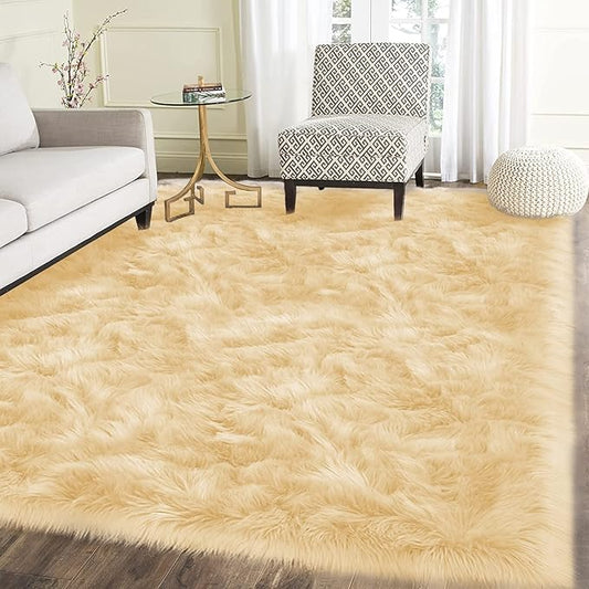 Latepis Yellow Area 5x8 Rugs Fluffy Faux Fur Washable Rug for Living Room Fuzzy Plush Rugs Luxury Home Décor, Rectangle