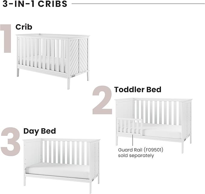 Child Craft Atwood 3-in-1 Convertible Crib, Baby Crib Converts to Day Bed, Toddler Bed, 3 Adjustable Mattress Positions, Non-Toxic, Baby Safe Finish (Matte White)